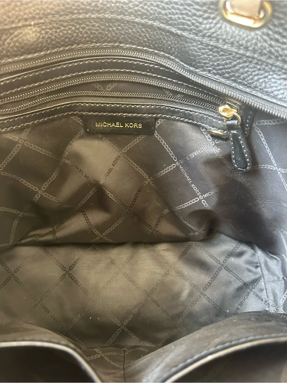 MICHAEL KORS Bedford Medium Black Pebbled Leather Tote Shoulder Bag Pockets